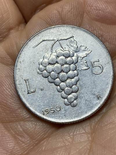 2025年第一百三十九场(总第一百六十五场）外国好品散币场(免佣金) - 意大利🇮🇹1950年5里拉(二战结束后到共和国过渡时期)