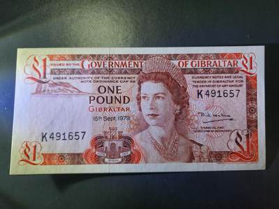 12月21号晚上8点 外国纸币自动截拍第75场 - 直布罗陀1镑纸币 1979年版 全新UNC 女王版