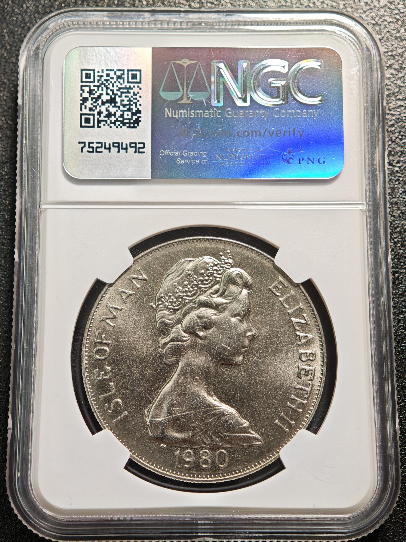 【德藏】世界币章拍卖第158期（拍品征集中~欢迎藏友联系） 1980年 马恩岛德比赛马二百周年纪念1克朗纪念镍币 NGC MS65 原光十足