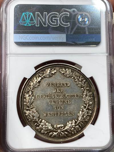 万国钱币拍卖第058期（万国新年大拍） NGC MS62 19世纪德国家禽类纪念大银章 罕见的出现了火鸡雕刻非常细腻到位 高浮雕原味环五彩包浆精美异常 