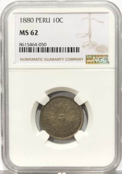 博洋堂世界钱币拍卖第154期（全场包邮） - NGC MS62 秘鲁1880年10分