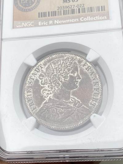 万国钱币拍卖第058期（万国新年大拍） NGC MS63 1860年德国法兰克福少女流通泰勒 无比均匀的厚重纸袋包浆 纽曼名家旧藏  可遇不可求的典藏级状态
