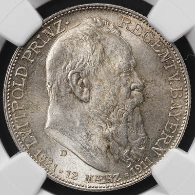 修遠堂世界钱币第九十八期 - NGC MS64 1911年巴伐利亚摄政王90大寿纪念2马克银币