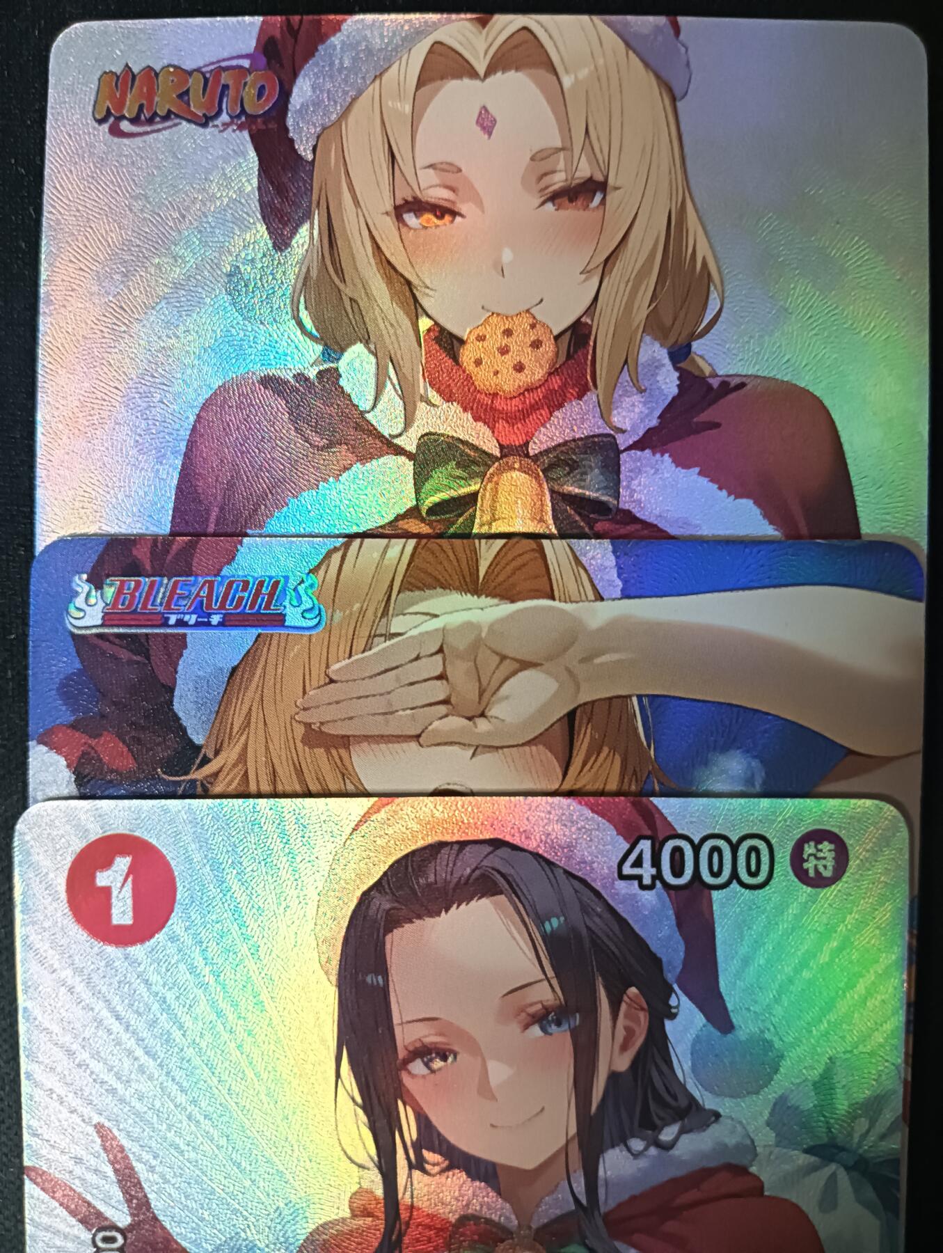 花开卡拍第53期（12月28号周日截拍，品控勿拍!!!拍品不寄存，运费5元，自制卡难免瑕疵，可能存在轻微撞角爆边等出厂瑕疵，品控介意勿拍！） 皇帝新衣 罗宾松本乱菊纲手 圣诞大雷篇 小套3张 折光彩闪