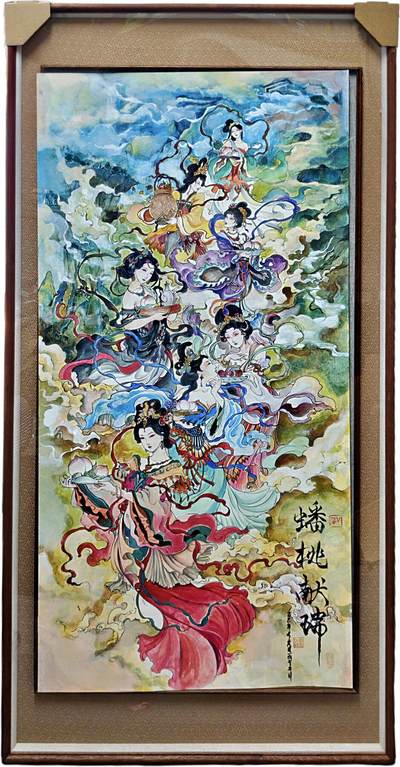 白泽拍卖卡牌手绘专场第30期（白金之夜 跨年大拍） - 2025 鹿凝手绘画 蟠桃献瑞 已装裱 尺寸：内50cm*99cm 外61cm*121cm 鹿凝亲签