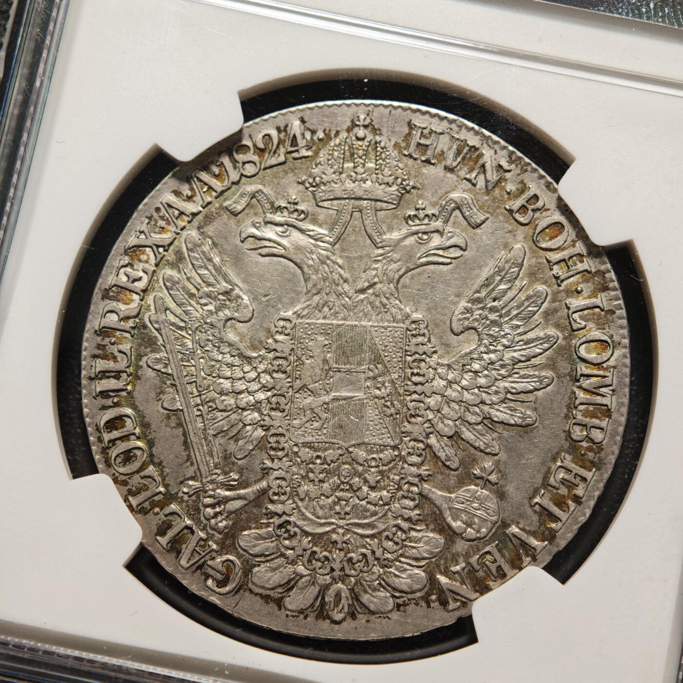 【德藏】世界币章拍卖第158期（拍品征集中~欢迎藏友联系） 1824年 奥地利弗朗茨一世双鹰泰勒大银币 NGC XF45 原味包浆 好状态