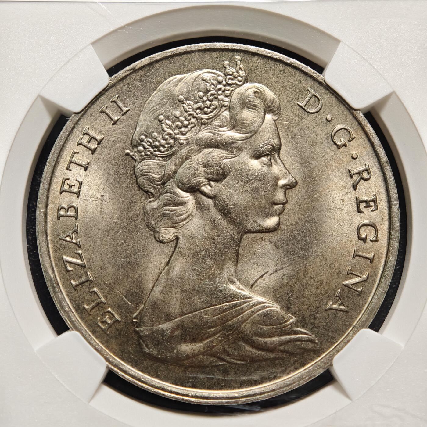 【德藏】世界币章拍卖第158期（拍品征集中~欢迎藏友联系） 1969年 特克斯和凯科斯群岛伊丽莎白二世1克朗纪念镍币 NGC MS65 原光十足