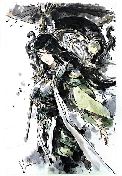 白泽拍卖卡牌手绘专场第30期（白金之夜 跨年大拍） - 2025 迟迟手绘画 北方多闻天王 尺寸：23.3cm*36.7cm  迟迟亲签