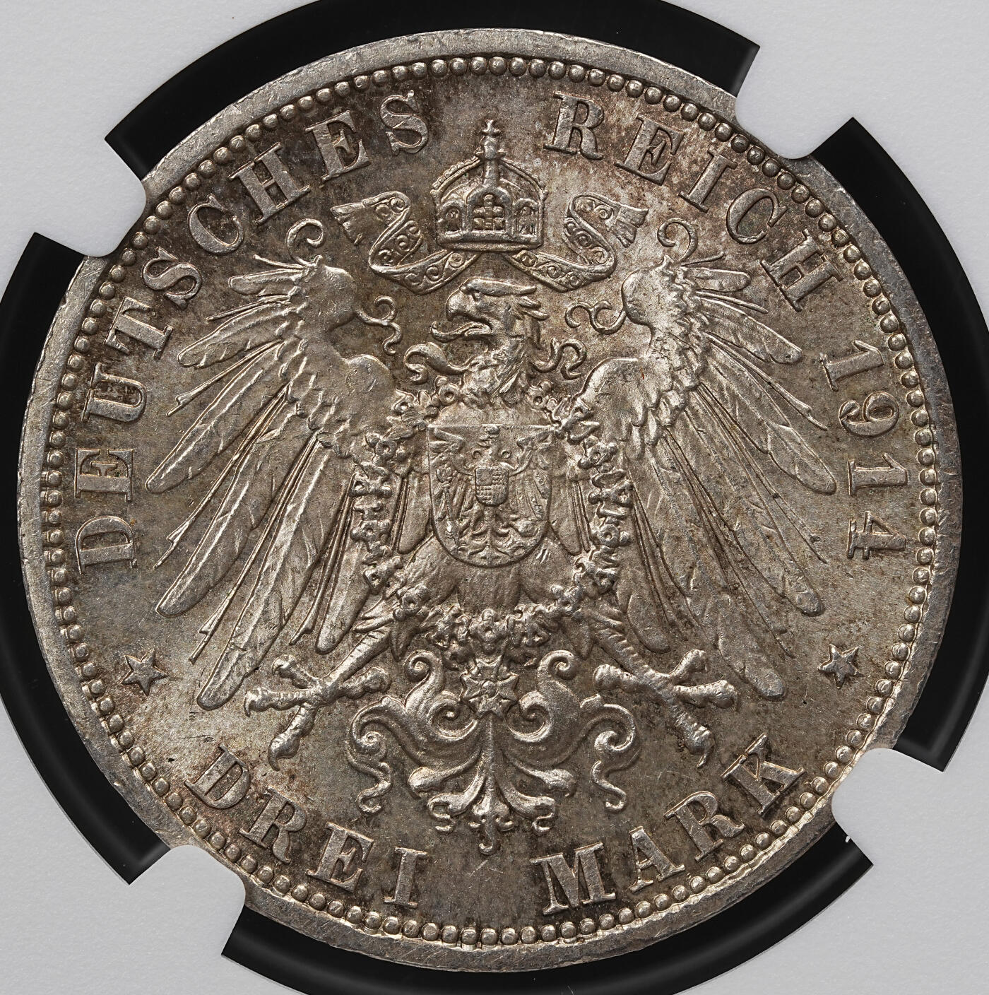 修遠堂世界钱币第九十八期 NGC MS63 1914年德国安哈尔特 - 德绍公国“腓特烈二世与玛丽公主银婚纪念” 3马克银币