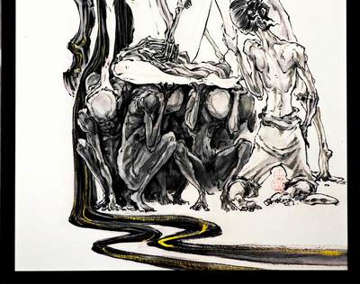 白泽拍卖卡牌手绘专场第30期（白金之夜 跨年大拍） - 2025 启读文化 沈鑫限量微喷版画 鬼勾魂 尺寸：26.5cm*38cm 已装裱 +收藏证书 描金  沈鑫亲签