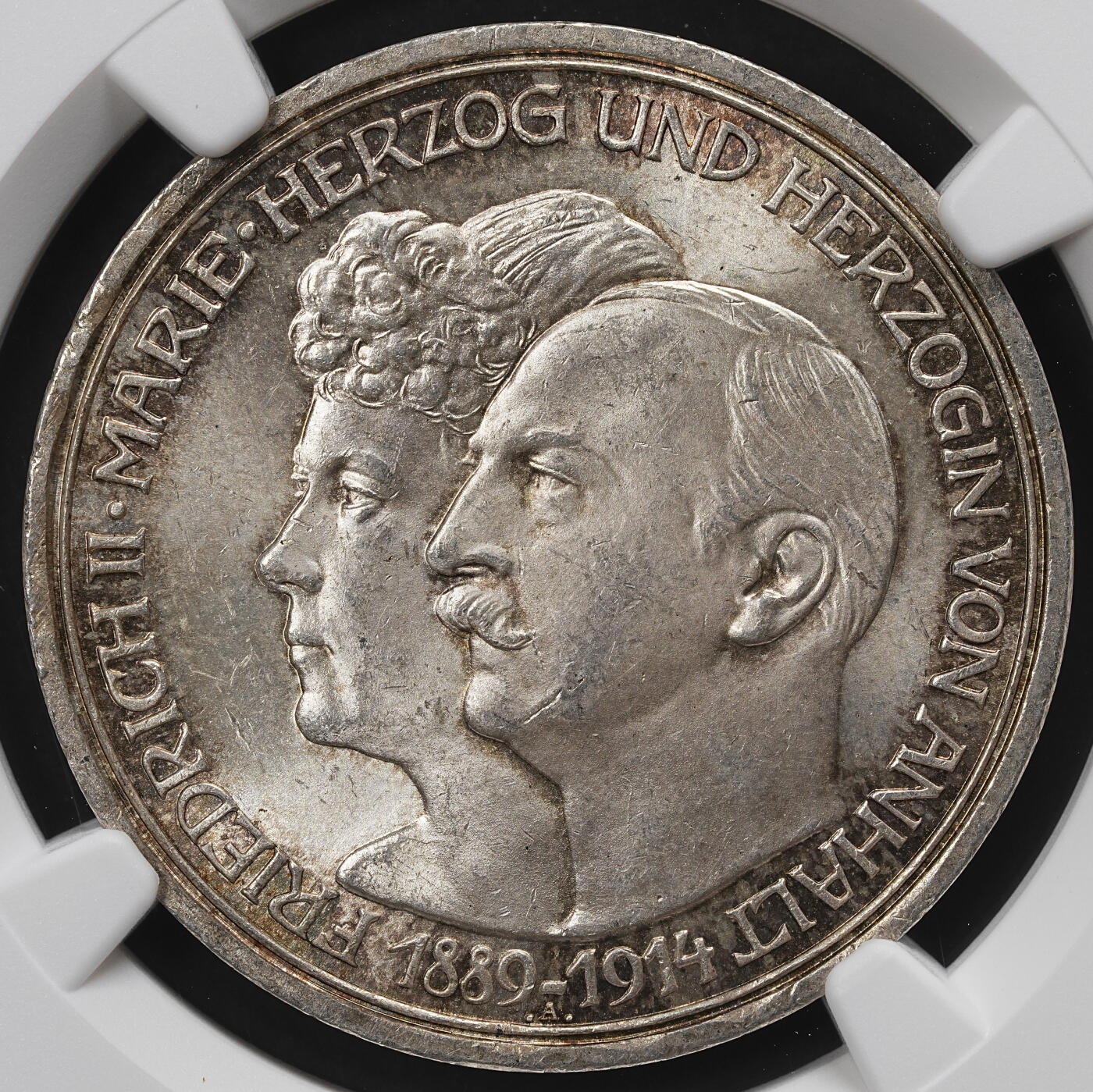修遠堂世界钱币第九十八期 NGC MS63 1914年德国安哈尔特 - 德绍公国“腓特烈二世与玛丽公主银婚纪念” 3马克银币