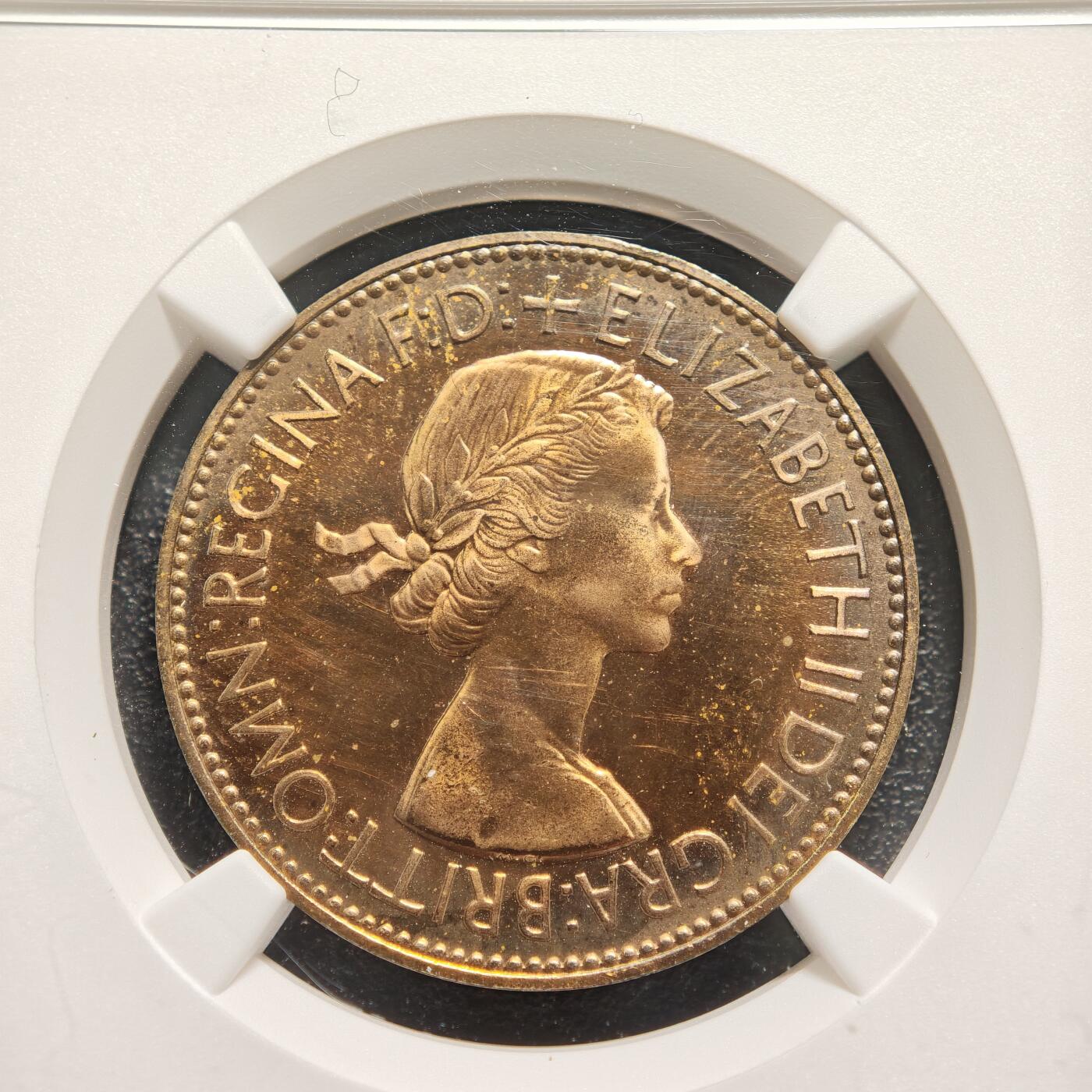 【德藏】世界币章拍卖第158期（拍品征集中~欢迎藏友联系） 1953年 英国伊丽莎白二世加冕版1便士精制铜币 NGC PF63RB 镜面感强