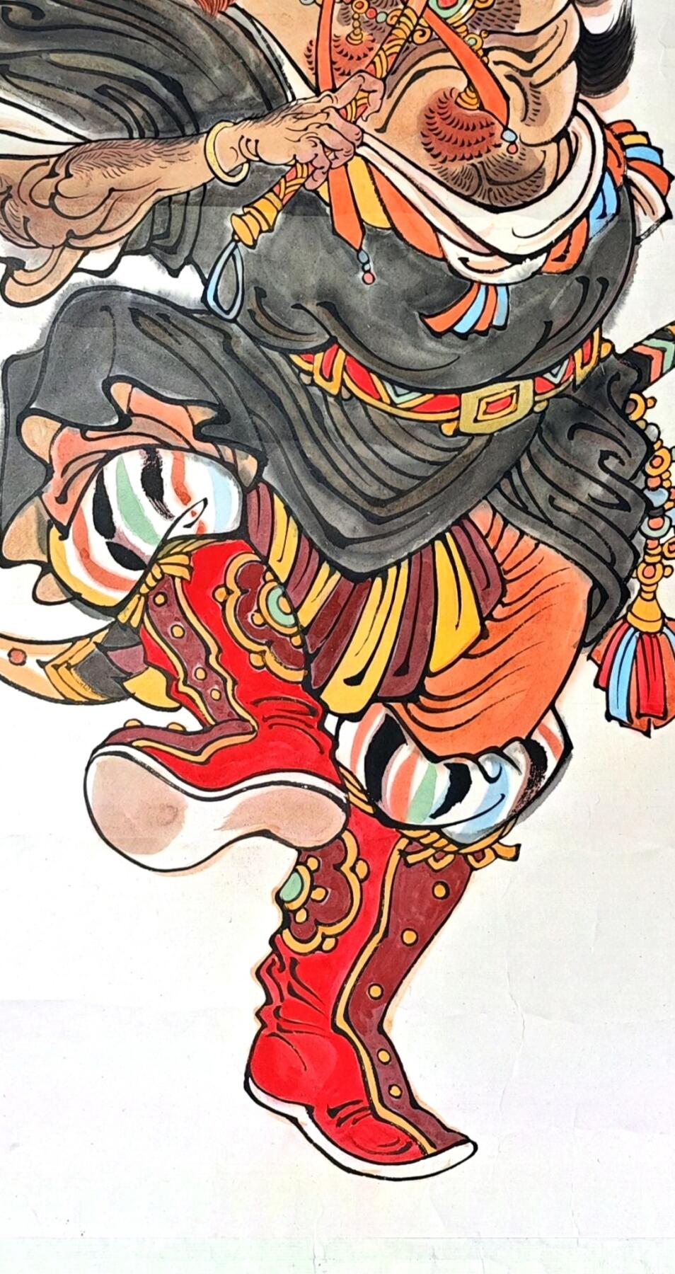 白泽拍卖卡牌手绘专场第30期（白金之夜 跨年大拍） 2024 陈岱青手绘画 藏族傩舞 尺寸：34cm*69.2cm 陈岱青亲签 钤印