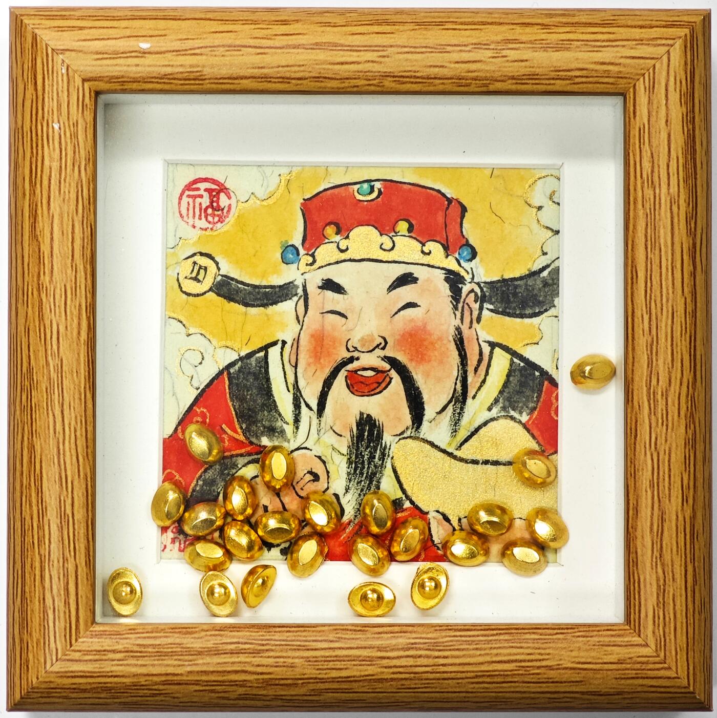 白泽拍卖卡牌手绘专场第30期（白金之夜 跨年大拍） 2025 张先军手绘画 财神 已装裱 尺寸：内9cm*9cm 外12cm*12cm