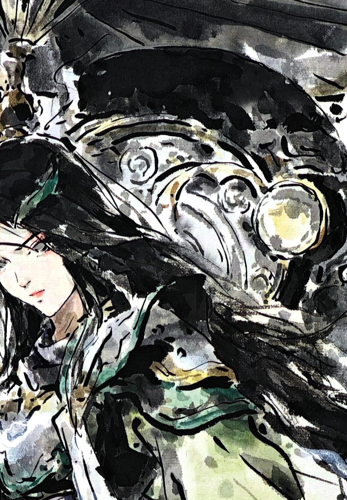 白泽拍卖卡牌手绘专场第30期（白金之夜 跨年大拍） 2025 迟迟手绘画 北方多闻天王 尺寸：23.3cm*36.7cm  迟迟亲签