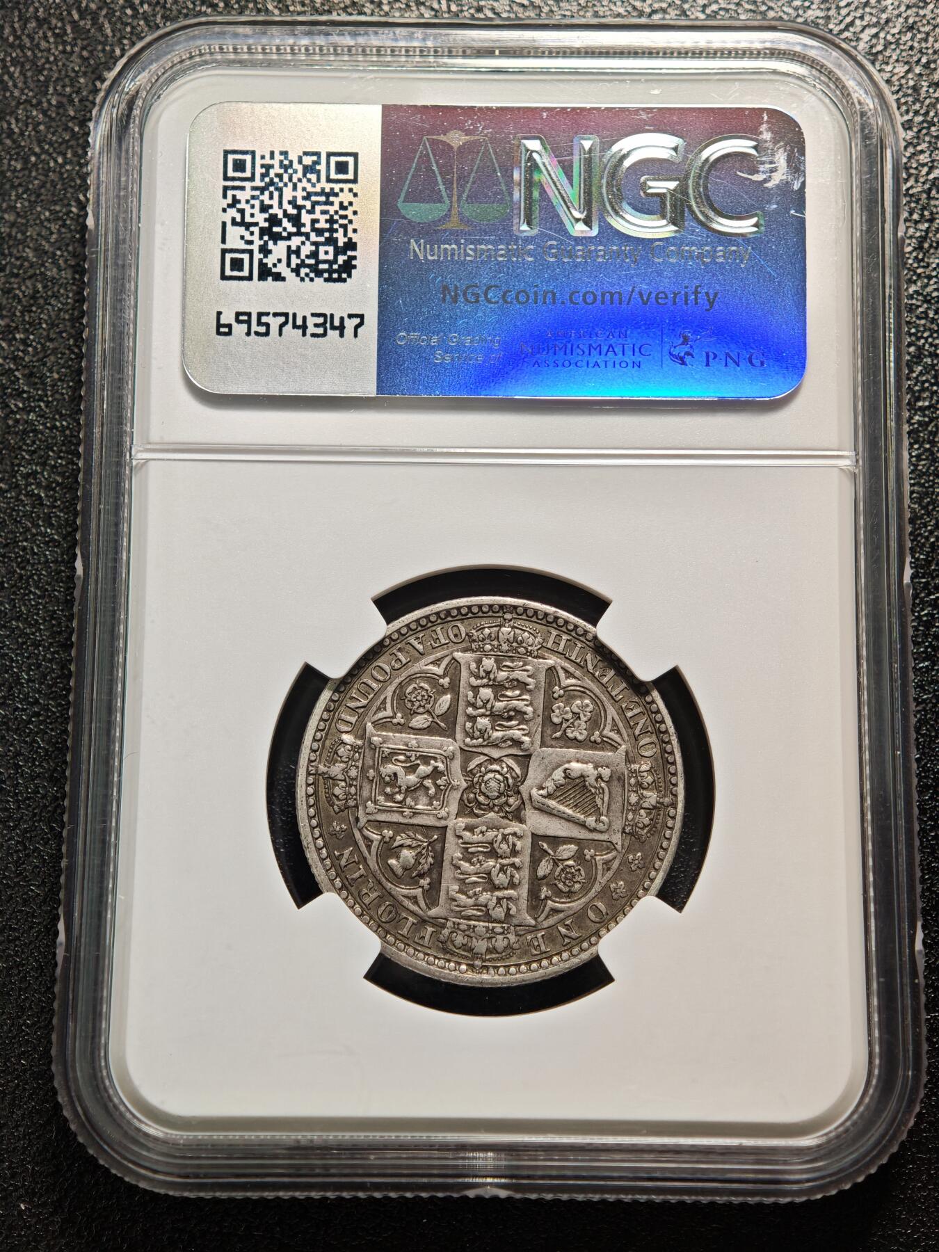 【德藏】世界币章拍卖第158期（拍品征集中~欢迎藏友联系） 1849年 英国维多利亚女王哥特体弗洛林2先令银币 NGC XF45 原味包浆