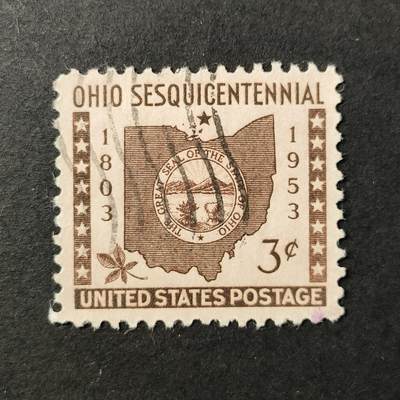 ↓君缘收藏687期☞钱币邮品↓无佣金、可寄存、满30元包邮  - 美国邮票，1953年俄亥俄州建州150周年·地图邮票