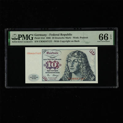 【亘邦集藏】第217期拍卖 - 1980年 德国10马克 PMG 66EPQ CR3624712T