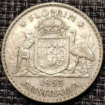 布加迪🐬～世界钱币(上海)🌾第 267 期 /  各国套币和散币 - 澳大利亚🇦🇺 1953年 1弗洛林银币 11.2g/28.5mm