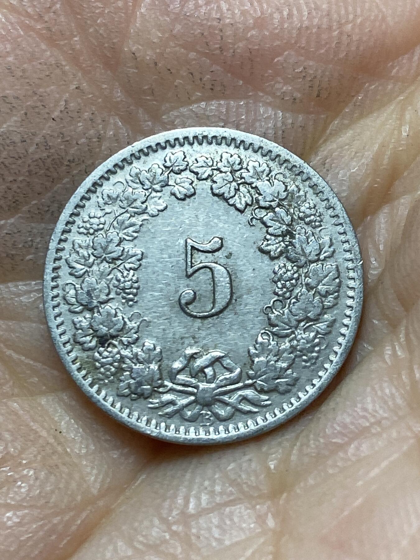 2025年第一百三十九场(总第一百六十五场）外国好品散币场(免佣金) 稀少早期年份–瑞士🇨🇭1914年5拉彭(第二版，B标伯尔尼造)