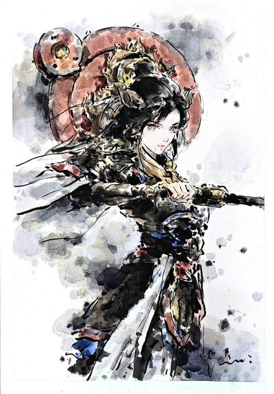 白泽拍卖卡牌手绘专场第30期（白金之夜 跨年大拍） - 2025 迟迟手绘画 南方增长天王 尺寸：23.3cm*36.7cm  迟迟亲签