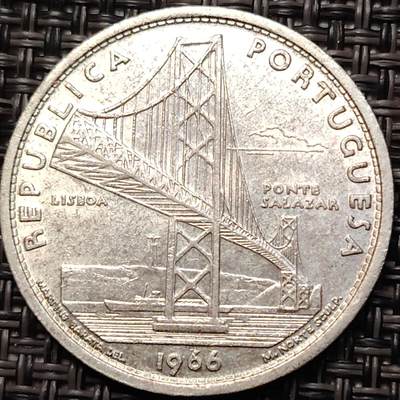 布加迪🐬～世界钱币(上海)🌾第 267 期 /  各国套币和散币 - 葡萄牙🇵🇹 1966年 20埃斯库多银币 萨拉查大桥建成纪念 10g/30mm
