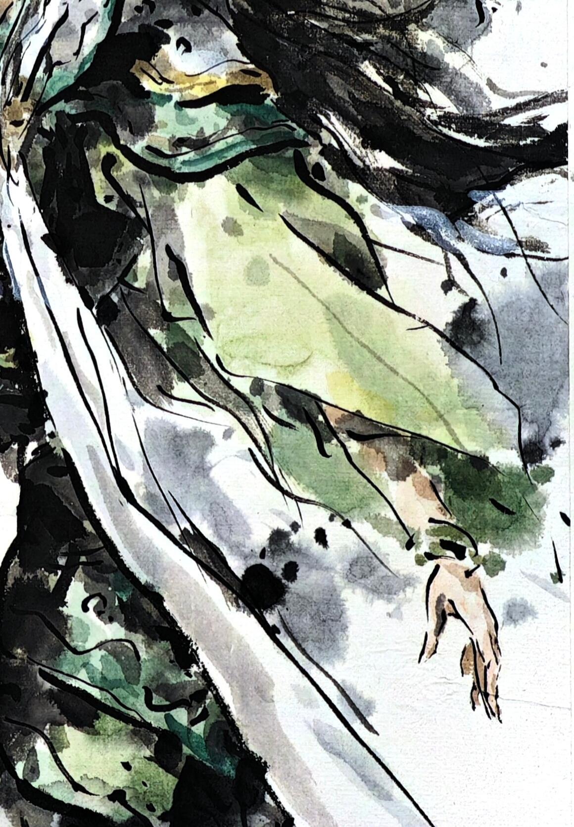 白泽拍卖卡牌手绘专场第30期（白金之夜 跨年大拍） 2025 迟迟手绘画 北方多闻天王 尺寸：23.3cm*36.7cm  迟迟亲签