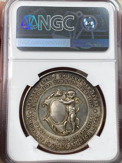 万国钱币拍卖第058期（万国新年大拍） NGC MS63 19世纪奥地利洗礼纪念大银章 正面为约翰为耶稣在约旦河施洗 背面小天使手持盾徽未签名未使用款原味极其精美
