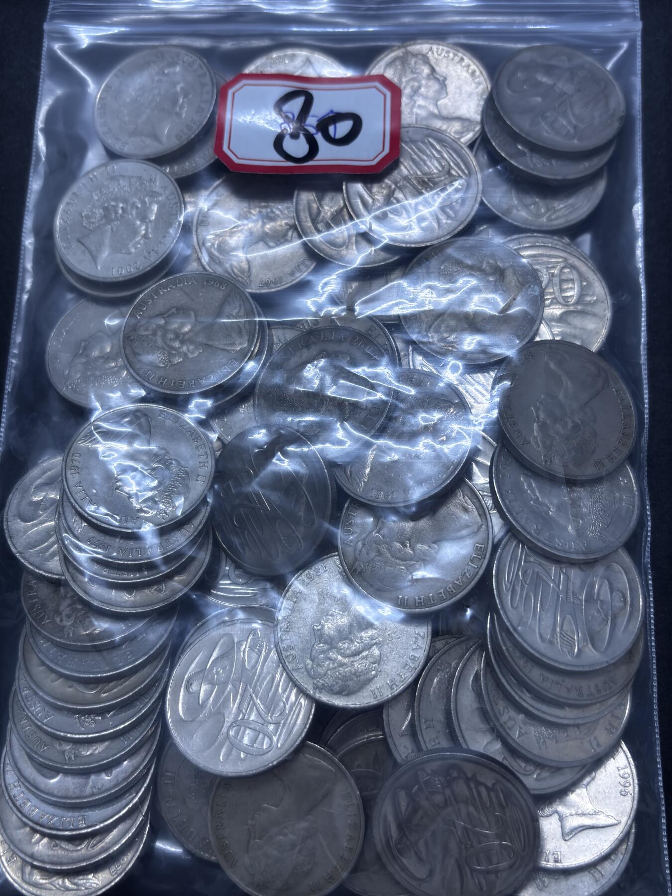 文馨钱币收藏第 286 场，圣诞节专场【 长期接收代拍品低至 0 佣金】 好品澳大利亚女王头像各年份，各时期 20 分鸭嘴兽 80 枚未挑，原光很多，零售也要一块多一枚了