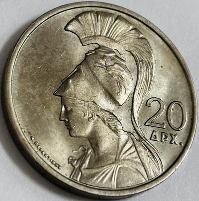 文馨钱币收藏第 286 场，圣诞节专场【 长期接收代拍品低至 0 佣金】 - 原光品相 1973 年希腊 20 德拉克马纪念币