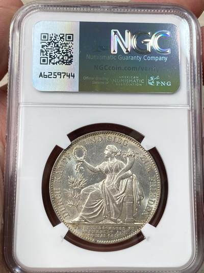 万国钱币拍卖第058期（万国新年大拍） NGC MS63 1871年德国巴伐利亚路德维希二世普法战争胜利泰勒 邮票光泽底板 雪白银光极美