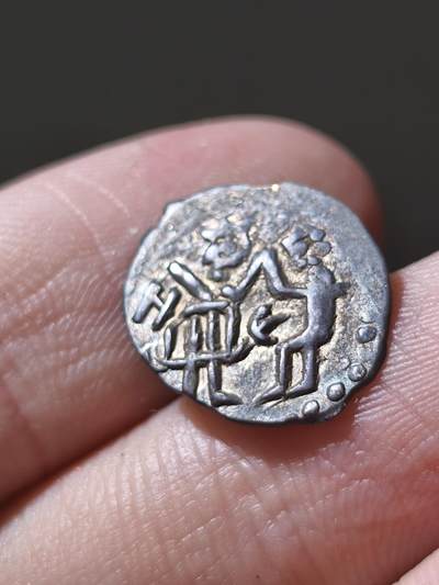 诺夫哥罗德登加银币，古罗斯公国钱币稀少品种，图案打制清晰，老彩包浆