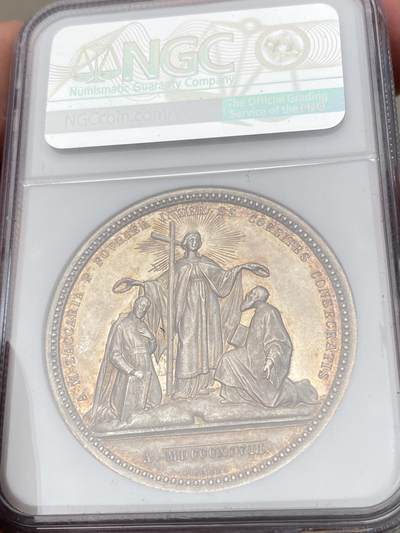 万国钱币拍卖第058期（万国新年大拍） NGC MS62 1897年梵蒂冈教皇国利奥十三世封圣纪念大银章 安东尼奥·玛丽亚·扎卡里亚和彼得·傅立叶被封圣纪念 通体镜面精铸金彩
