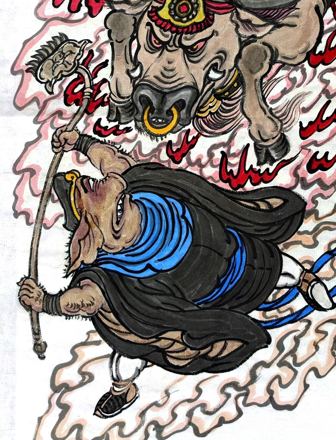 白泽拍卖卡牌手绘专场第30期（白金之夜 跨年大拍） 2025 吕东手绘画 西游记之火焰山大战牛魔王 尺寸：34.7cm*45.3cm  吕东签题 钤印