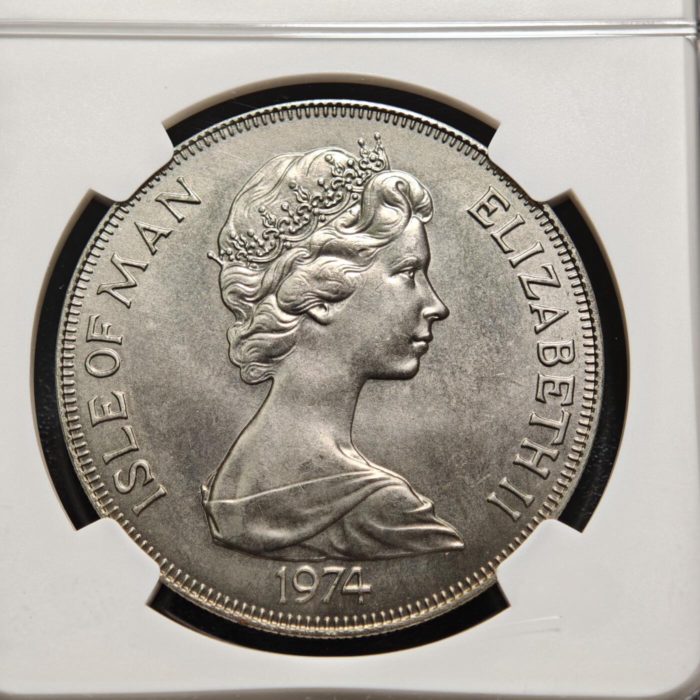 【德藏】世界币章拍卖第158期（拍品征集中~欢迎藏友联系） 1974年 马恩岛丘吉尔诞辰百年纪念1克朗纪念镍币 NGC MS66 状态极佳