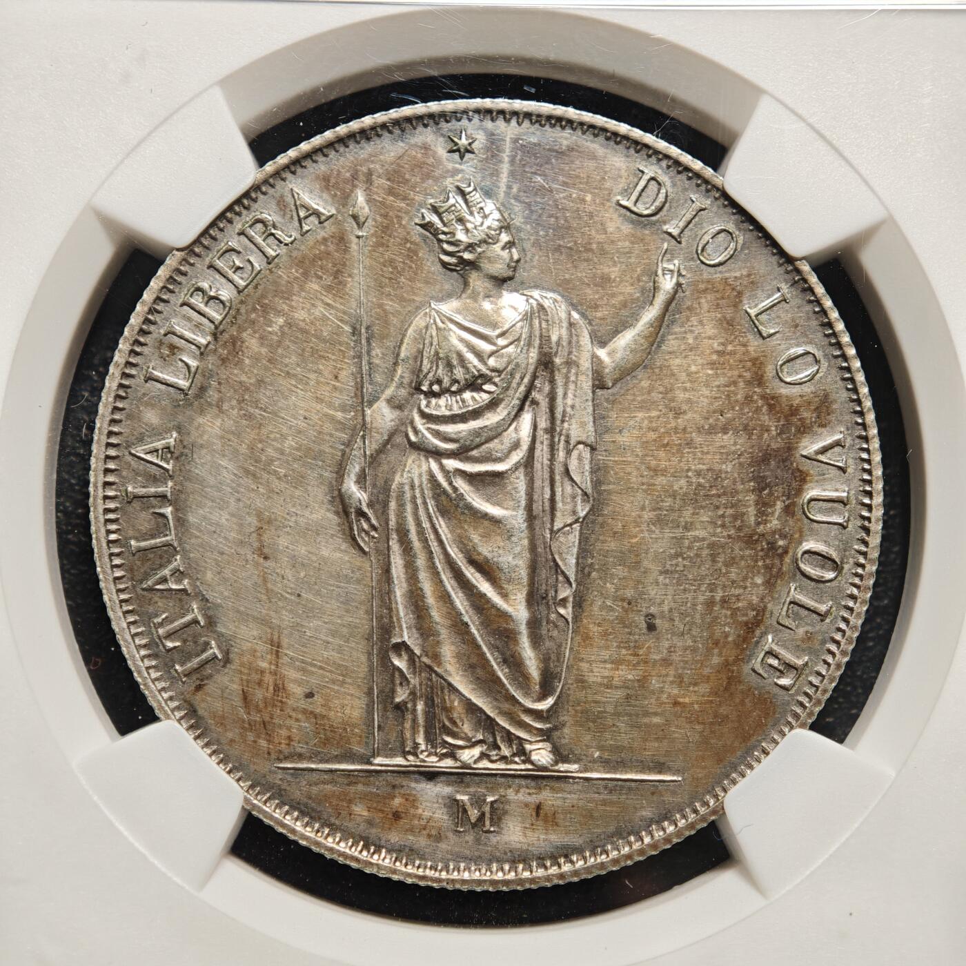 【德藏】世界币章拍卖第158期（拍品征集中~欢迎藏友联系） 1848年 意大利伦巴第临时政府5里拉大银币 NGC UNC 细节完整