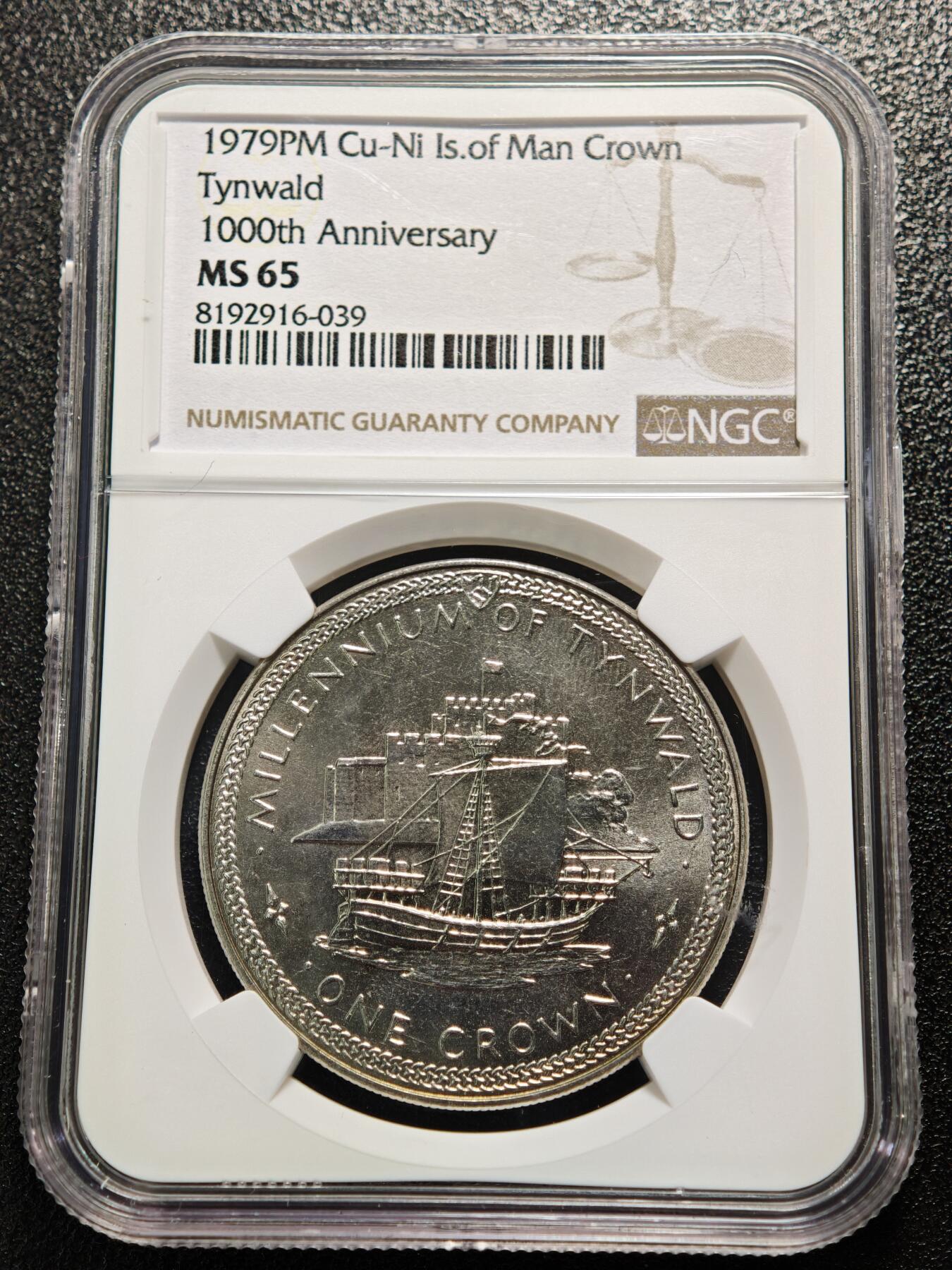 【德藏】世界币章拍卖第158期（拍品征集中~欢迎藏友联系） 1979年 马恩岛廷瓦尔德议会千年纪念1克朗纪念镍币 NGC MS65 原光十足