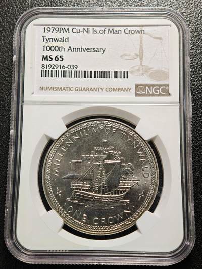 【德藏】世界币章拍卖第158期（拍品征集中~欢迎藏友联系） - 1979年 马恩岛廷瓦尔德议会千年纪念1克朗纪念镍币 NGC MS65 原光十足