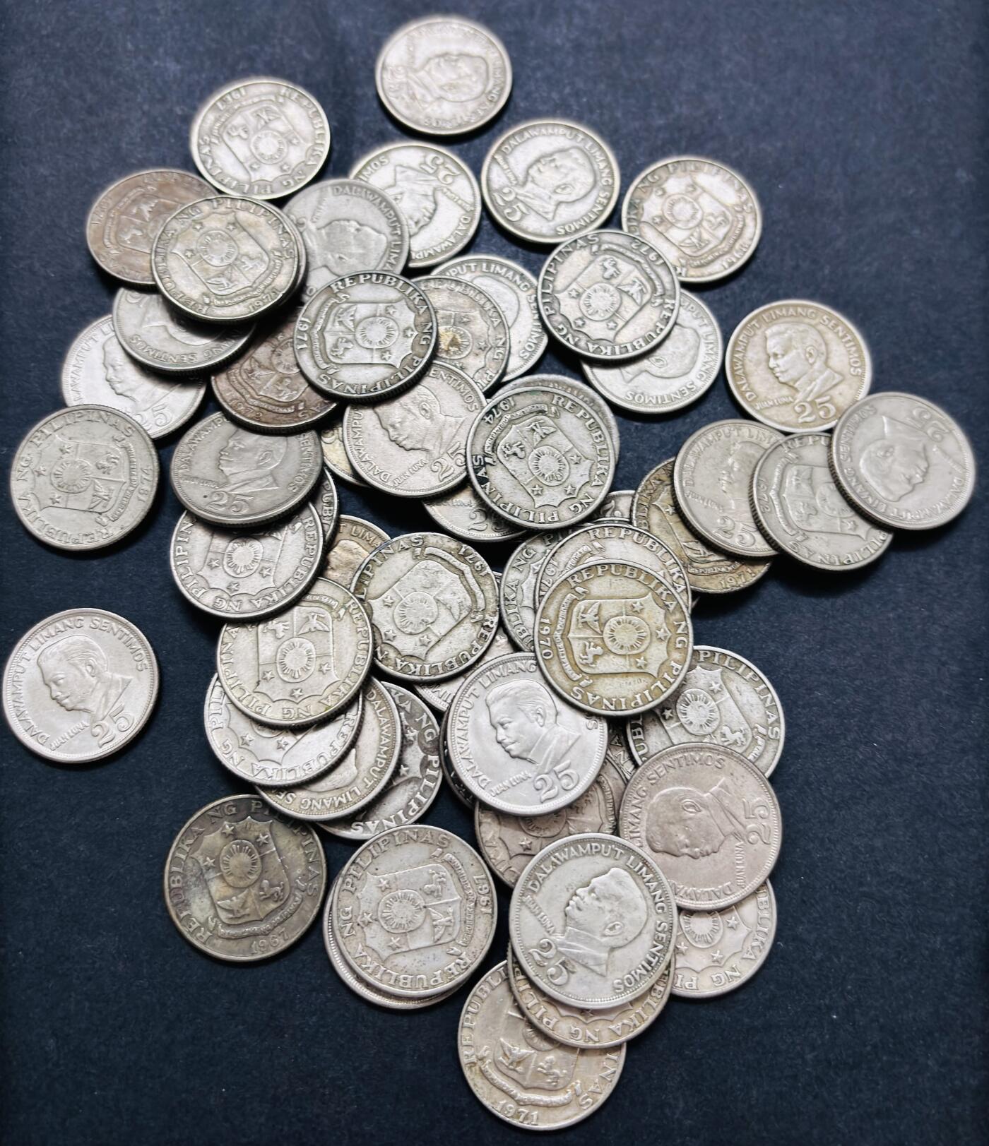 文馨钱币收藏第 286 场，圣诞节专场【 长期接收代拍品低至 0 佣金】 菲律宾老版 25 分各年份未挑 58 个