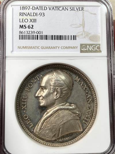 万国钱币拍卖第058期（万国新年大拍） - NGC MS62 1897年梵蒂冈教皇国利奥十三世封圣纪念大银章 安东尼奥·玛丽亚·扎卡里亚和彼得·傅立叶被封圣纪念 通体镜面精铸金彩