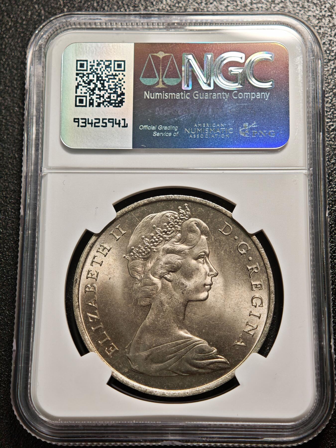 【德藏】世界币章拍卖第158期（拍品征集中~欢迎藏友联系） 1970年 直布罗陀伊丽莎白二世1克朗纪念镍币 NGC MS65 转光强