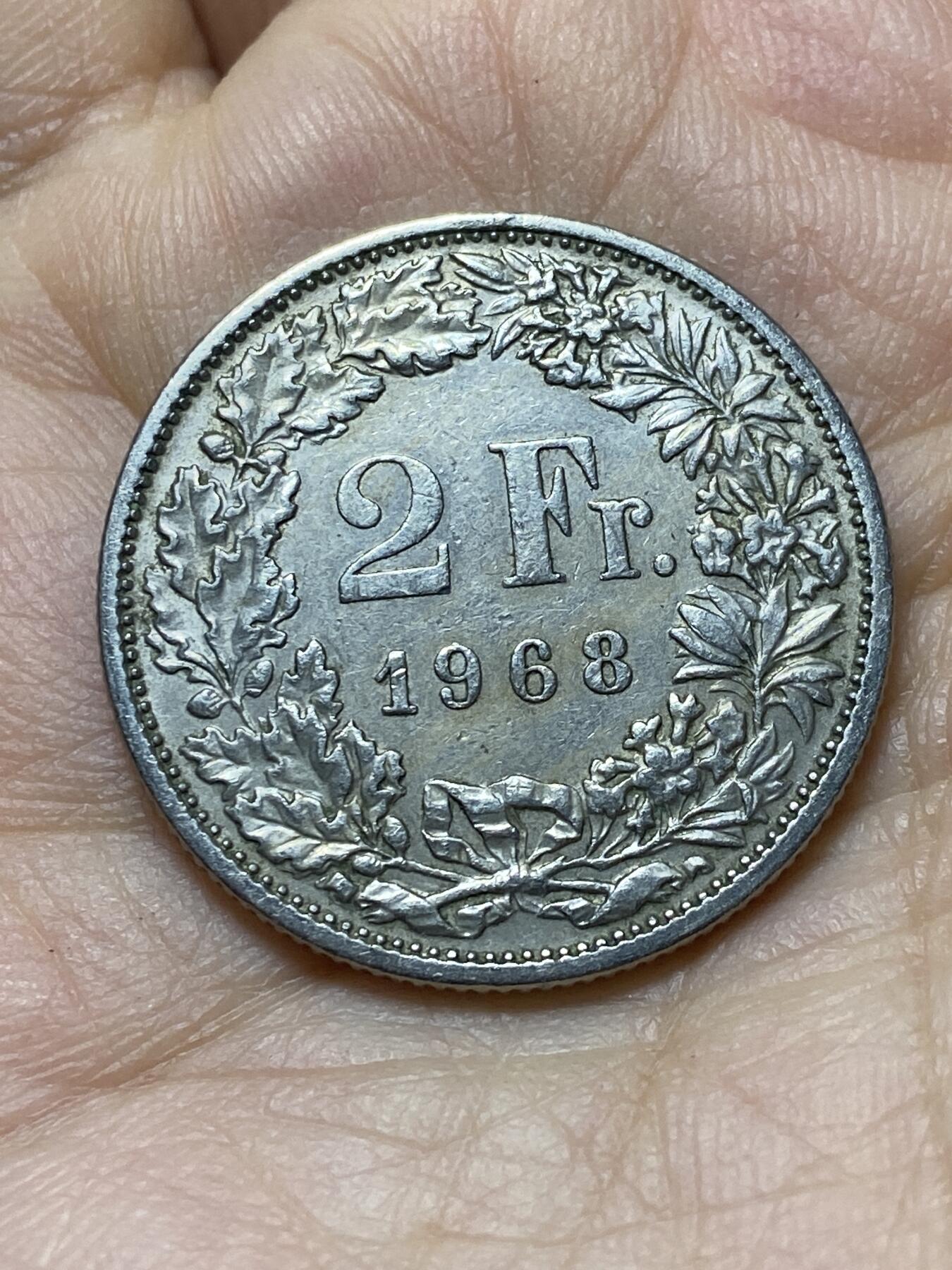 2025年第一百三十八场(总第一百六十四场）外国好品散币场(免佣金) 瑞士🇨🇭1968年2法郎(第三版首发年，无标版)