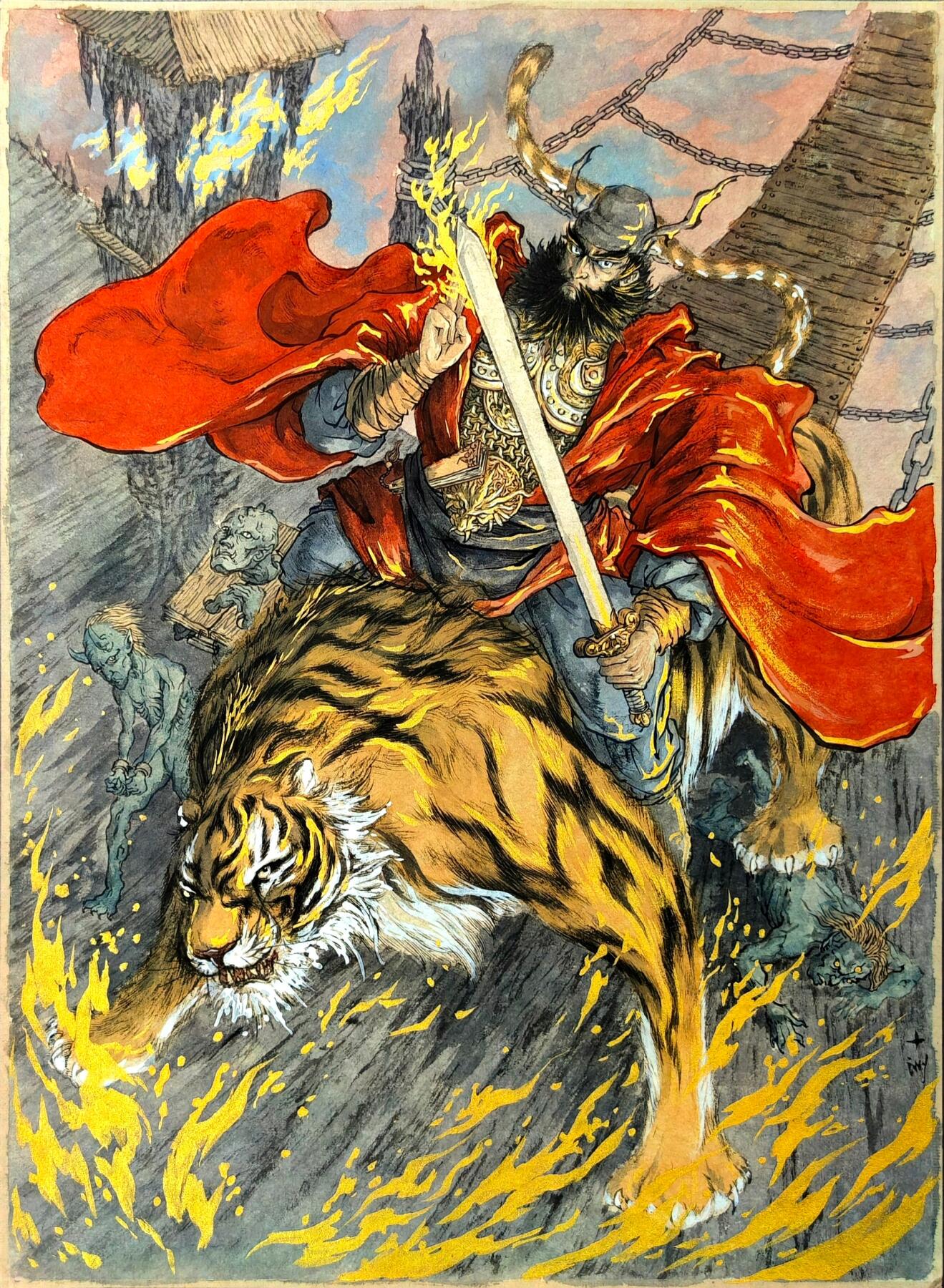 白泽拍卖卡牌手绘专场第30期（白金之夜 跨年大拍） 2025 十州手绘画 钟馗 尺寸：32.8cm*45cm  十州亲签