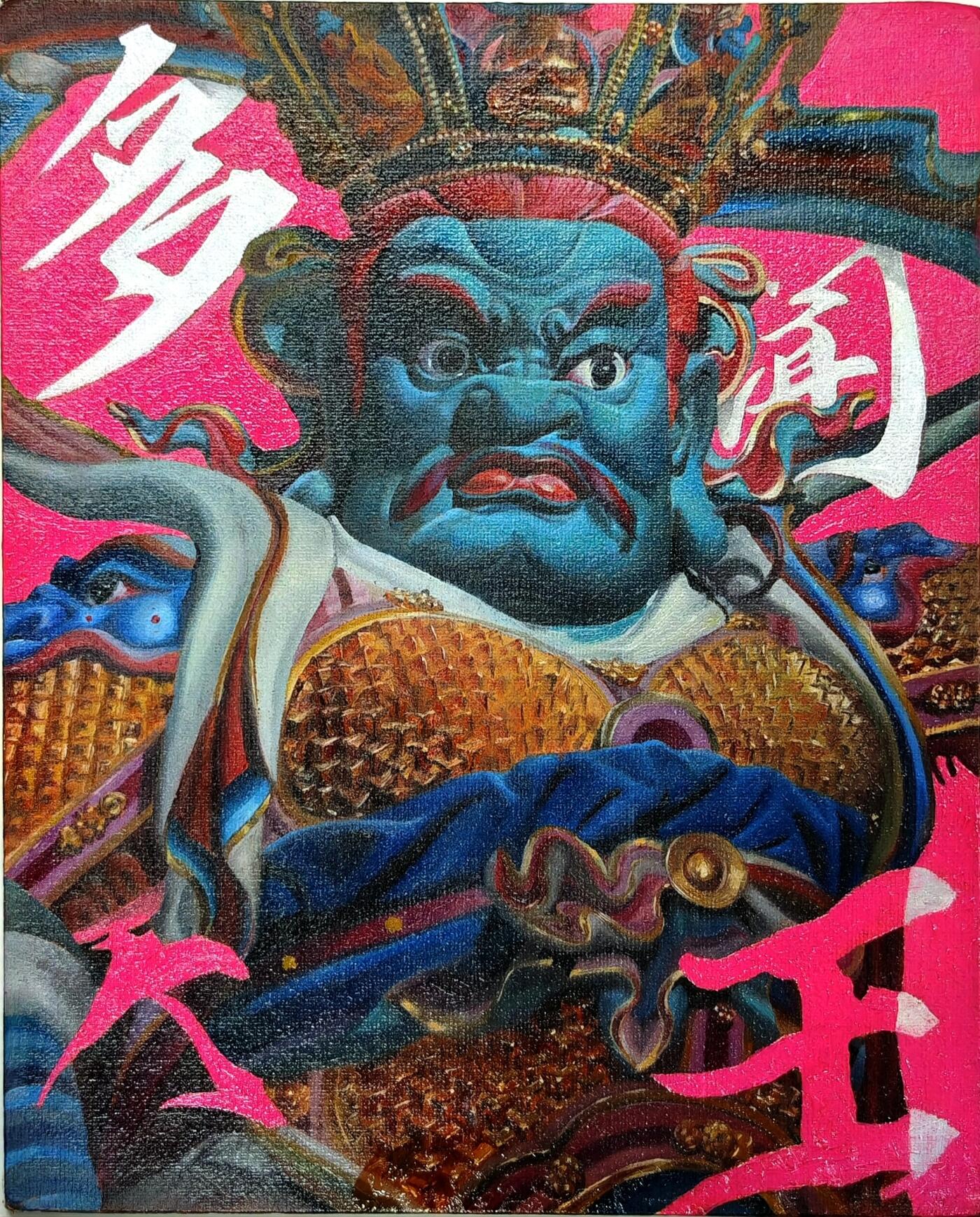 白泽拍卖卡牌手绘专场第30期（白金之夜 跨年大拍） 2025 三木手绘画 油画 多闻天王 尺寸：23.6cm*29.6cm  三木亲签