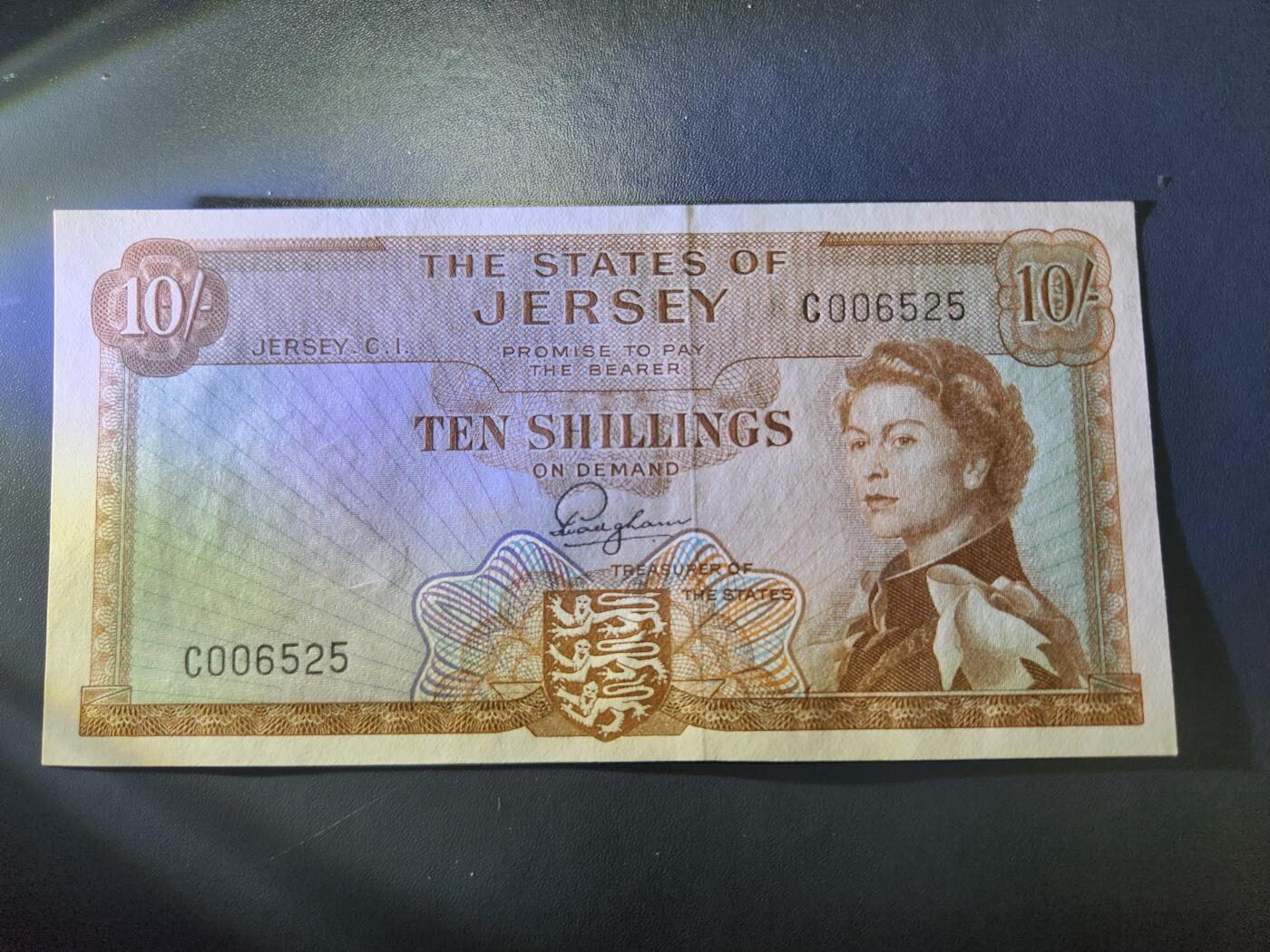 12月21号晚上8点 外国纸币自动截拍第75场 泽西岛 1963年 10先令 新品