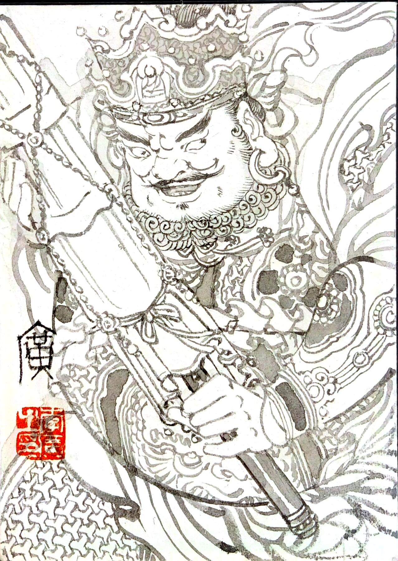 白泽拍卖卡牌手绘专场第30期（白金之夜 跨年大拍） 2025 李广手绘卡 4张 四大天王 已装框  李广亲签