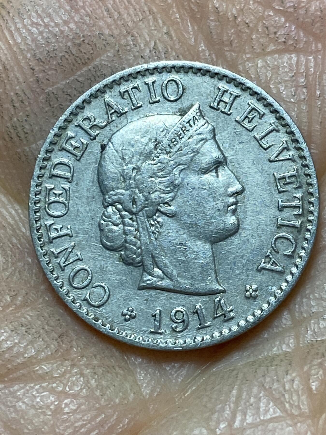 2025年第一百三十九场(总第一百六十五场）外国好品散币场(免佣金) 稀少早期年份–瑞士🇨🇭1914年5拉彭(第二版，B标伯尔尼造)
