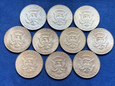 《竞宝斋》第449场 周日，周一，周二  3场连拍 （全场包邮，欢迎送拍） 10枚一组 美国1967-1969年肯尼迪半美元银币 400银 总重114.2克