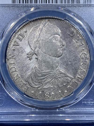 《竞宝斋》第449场 周日，周一，周二  3场连拍 （全场包邮，欢迎送拍） PCGS AUD 秘鲁 1811-L JP 费七洋葱头双柱8R银币