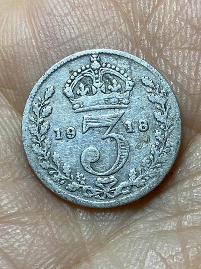 2025年第一百四十四场(总第一百七十场）品种丰富英国一线回流散币年末特拍场第一场(免佣金) - 英国🇬🇧1918年3便士银币(乔治五世第一版，925高银)